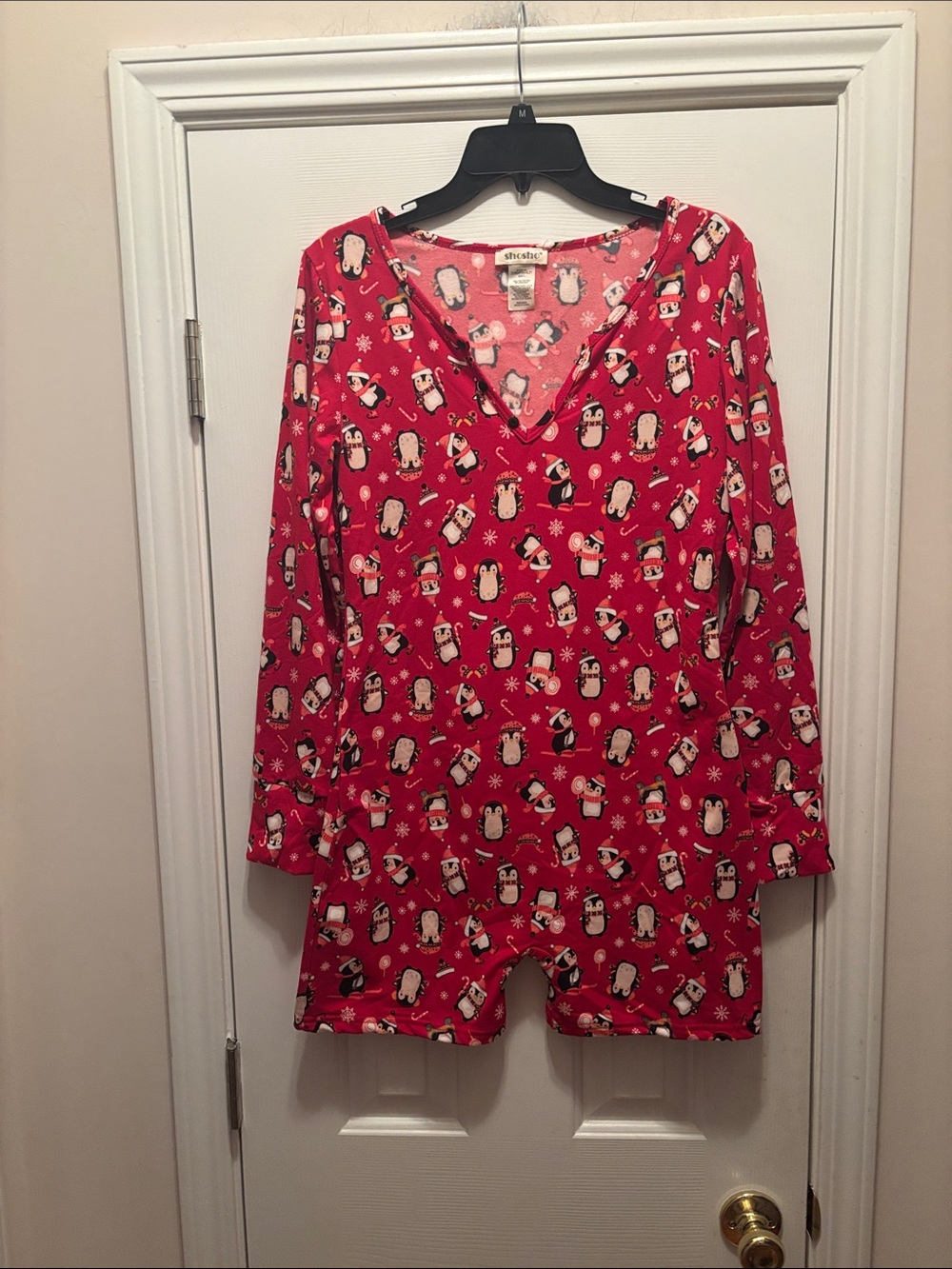 NWOT shosho Red Penguin Print Pajama Romper
